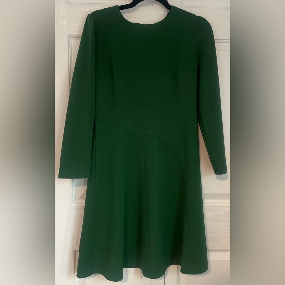 London Times Petite Long Sleeved A-Line Dress in Green
